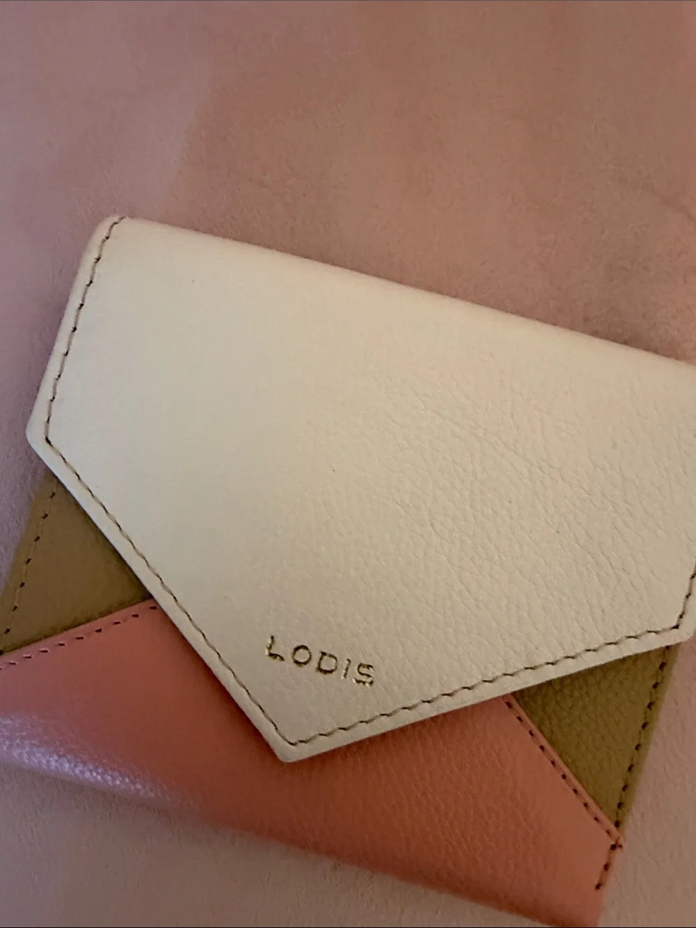 Lodis Colorblock Envelope Wallet in White, Pink & Tan